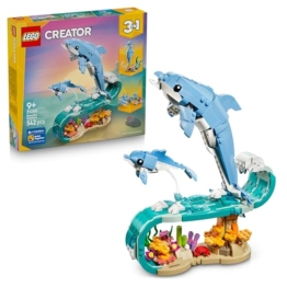 LEGO Creator 3-in-1-Set Meerestiere: Wunderschöne Delfine - Tierfiguren - Set mit 3 Optionen: Delfine, Seepferdchen & Krabbe - Spielzeug für Kinder ab 9 Jahren - Geschenk für Mädchen & Jungen - 31385 - 1