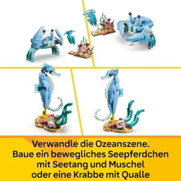 LEGO Creator 3-in-1-Set Meerestiere: Wunderschöne Delfine - Tierfiguren - Set mit 3 Optionen: Delfine, Seepferdchen & Krabbe - Spielzeug für Kinder ab 9 Jahren - Geschenk für Mädchen & Jungen - 31385 - 5