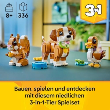 LEGO Creator 3-in-1-Set Niedliche Tiere: Verspielter Welpe - Tierfigur lässt Sich in Eichhörnchen oder Ente verwandeln - Geburtstagsgeschenk für Mädchen und Jungen ab 8 Jahren - 31382 - 2