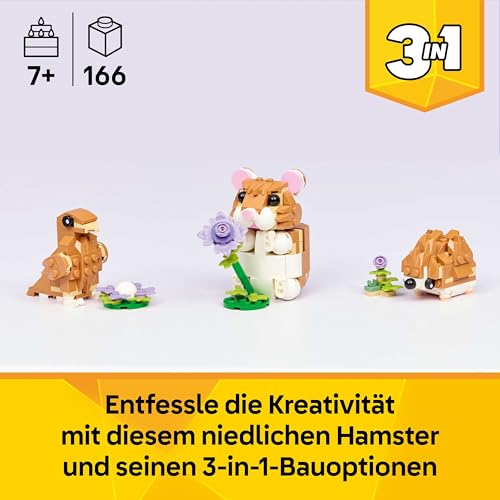 LEGO Creator 3-in-1-Set Niedlicher Hamster mit Blume - Kinderspielzeug mit Tierfigur - Hamster Konstruktionsspielzeug - Mint Spielzeug mit 3 Bauoptionen - Geschenk für Jungen und Mädchen - 31376 - 2