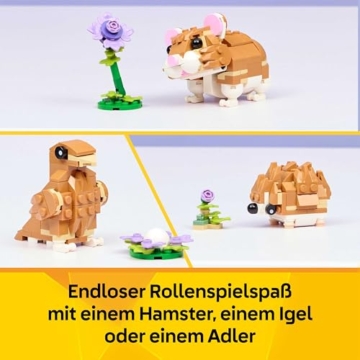 LEGO Creator 3-in-1-Set Niedlicher Hamster mit Blume - Kinderspielzeug mit Tierfigur - Hamster Konstruktionsspielzeug - Mint Spielzeug mit 3 Bauoptionen - Geschenk für Jungen und Mädchen - 31376 - 3