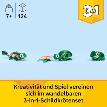 LEGO Creator 3-in-1-Set Schildkröte mit Seerose - Spielzeug Set mit 3 Baumöglichkeiten: Schildkröte, Chamäleon & Frosch - Tierfiguren für Kinder ab 7 Jahren - Geschenk für Mädchen & Jungen - 31377 - 2