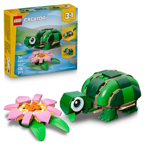 LEGO Creator 3-in-1-Set Schildkröte mit Seerose - Spielzeug Set mit 3 Baumöglichkeiten: Schildkröte, Chamäleon & Frosch - Tierfiguren für Kinder ab 7 Jahren - Geschenk für Mädchen & Jungen - 31377 - 1