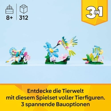 LEGO Creator 3-in-1-Set Wilde Tiere: Bunter Kolibri - Tier Modellbau & Konstruktionsspielzeug - Bauset mit 3 Bauoptionen: Kolibri, Schmetterling oder Fisch - Kreatives Geschenk für Kinder - 31384 - 2