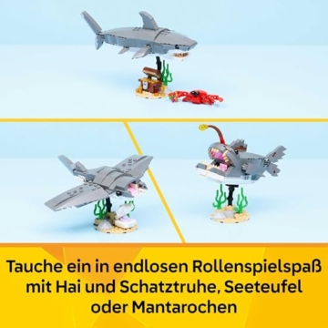 LEGO Creator 3-in-1-Set Wilder Hai mit Schatztruhe - Kreatives Spielzeug & Konstruktionsspielzeug - Meerestiere Bauset mit Hai Figur - Geschenk für Kinder ab 8 Jahren mit 3 Bauoptionen - 31381 - 3