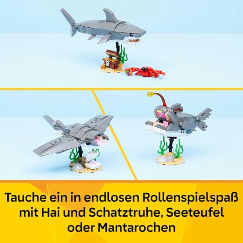 LEGO Creator 3-in-1-Set Wilder Hai mit Schatztruhe - Kreatives Spielzeug & Konstruktionsspielzeug - Meerestiere Bauset mit Hai Figur - Geschenk für Kinder ab 8 Jahren mit 3 Bauoptionen - 31381 - 3