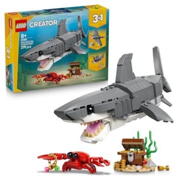 LEGO Creator 3-in-1-Set Wilder Hai mit Schatztruhe - Kreatives Spielzeug & Konstruktionsspielzeug - Meerestiere Bauset mit Hai Figur - Geschenk für Kinder ab 8 Jahren mit 3 Bauoptionen - 31381 - 1