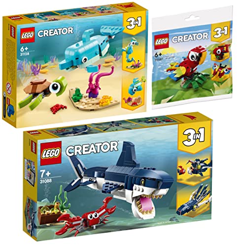 Lego Creator 3er Set: 31088 Bewohner der Tiefsee, 31128 Delfin und Schildkröte & 30581 Tropischer Papagei - 1