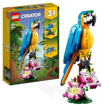 LEGO Creator 3in1 Exotischer Papagei - Konstruktionsspielzeug mit DREI Tierfiguren - Spielzeug mit Papagei, Fisch und Frosch Minifiguren - Kreatives Geschenk für Mädchen und Jungen ab 7 Jahren 31136 - 1