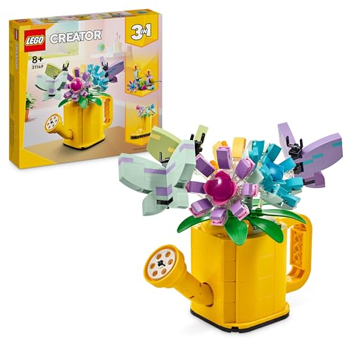 LEGO Creator 3in1 Gießkanne mit Blumen Set, Kinderzimmer-Deko, Baue eine Gießkanne mit Blumenstrauß, Gummistiefel oder 2 Spielzeug-Vögel, kreatives Geschenk für Mädchen und Jungen ab 8 Jahren 31149 - 1