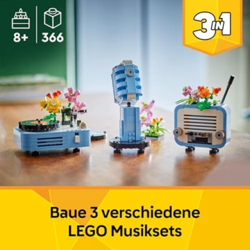 LEGO Creator 3in1 Record Player with Flowers Building Toy - Rebuilds Into a Radio Model or Microphone - Music Toys for 8+ Year Old Girls & Boys - Creative Gift Idea - 31172 - 2