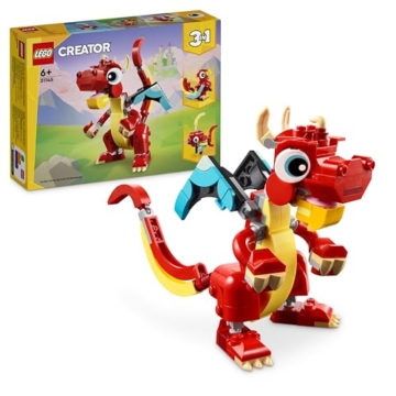 LEGO Creator 3in1 Roter Drache, Spielzeug mit 3 Tierfiguren inkl. Roter Drache, Fisch und Phönix, Tiere-Set für Kinder, Geschenk für Jungs und Mädchen ab 6 Jahren 31145 - 1