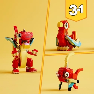 LEGO Creator 3in1 Roter Drache, Spielzeug mit 3 Tierfiguren inkl. Roter Drache, Fisch und Phönix, Tiere-Set für Kinder, Geschenk für Jungs und Mädchen ab 6 Jahren 31145 - 5