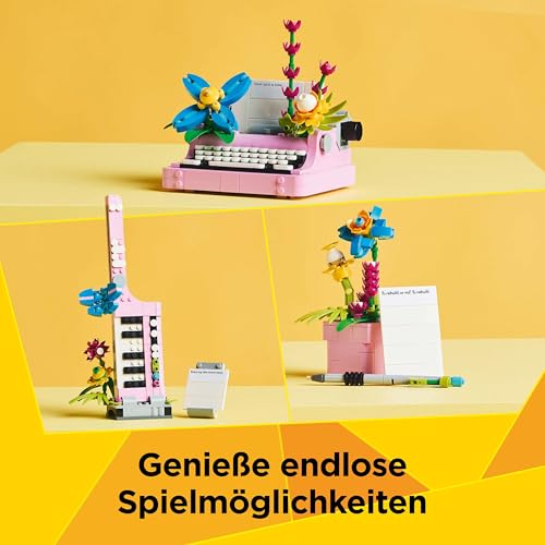 LEGO Creator 3in1 Schreibmaschine mit Blumen - umbaubar in eine Keytar oder einen Blumentopf mit Stift & Notizbuch – Kreatives Geburtstagsgeschenk für Mädchen und Jungen ab 8 Jahren – 31169 - 3