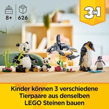 LEGO Creator 3in1 Wilde Tiere: Pandafamilie - Tierfiguren umbaubar in Pinguine oder Schwertwale – Spielzeug zum Bauen - Kreatives Geburtstagsgeschenk für Mädchen und Jungen ab 8 Jahren – 31165 - 2