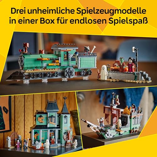 LEGO Creator Geisterhaus - 3-in-1 Spielzeug mit Haus - Bauset umbaubar in Schiff oder Zug - Mit 5 gruseligen Minifiguren - Cooles Halloweengeschenk für Jungen und Mädchen ab 9 Jahren - 31167 - 3