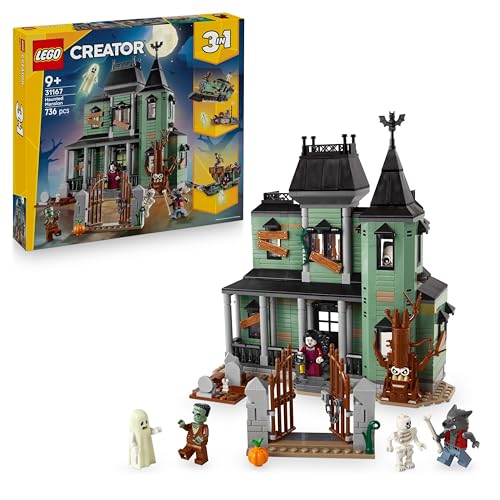 LEGO Creator Geisterhaus - 3-in-1 Spielzeug mit Haus - Bauset umbaubar in Schiff oder Zug - Mit 5 gruseligen Minifiguren - Cooles Halloweengeschenk für Jungen und Mädchen ab 9 Jahren - 31167 - 1
