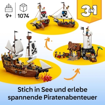 LEGO Creator Legendäres Piratenschiff Spielzeug - Modellbau mit 2 Bauoptionen - Burg oder 2 Zwillingsboote - Kinderzimmer Deko - Geburtstagsgeschenk für Jungen & Mädchen ab 9 Jahren - 31387 - 2