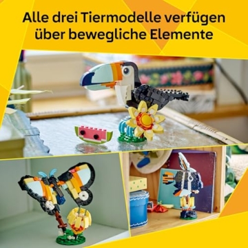 LEGO Creator Wilde Tiere: Tropischer Tukan - Dschungel Bausteine & Lernspielzeug für Mädchen & Jungen ab 7 Jahren – 3 Tiermodelle in 1 Set - Geschenk zum Geburtstag - 31173 - 3