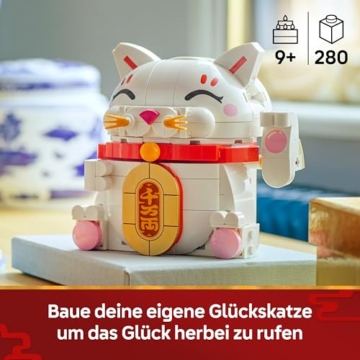 LEGO Glückskatze - Bauset für Erwachsene - Modellbau mit Tierfigur mit winkender Pfote sowie Goldmünze - Katzenfigur zum Bauen - DIY Deko Set - Kreatives Geschenk für Kinder & Erwachsene - 40813 - 2