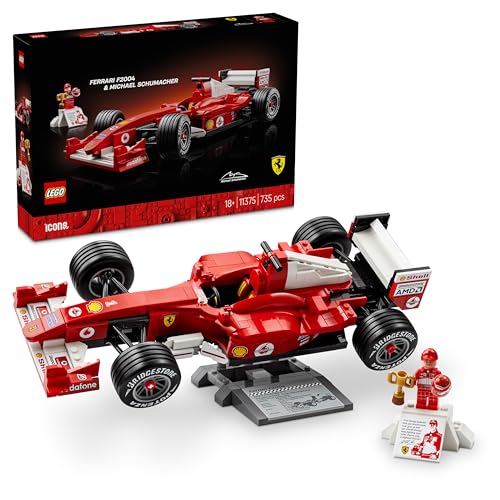 LEGO Icons Ferrari F2004 und Michael Schumacher - F1 Rennwagen Modellbau für Erwachsene - F1 Modellauto Set mit V10-Motor & sammelbarer Fahrer Minifigur - Formel 1 Geschenk zum Vatertag - 11375 - 1
