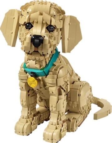 LEGO Icons Golden Retriever Welpe - Modellbau für Erwachsene - 3D Tierfigur zum Ausstellen mit Halsband & Medaille - DIY Deko für Regal oder Schreibtisch - Geschenkidee für Kunst- & Bastelfans - 11384 - 2
