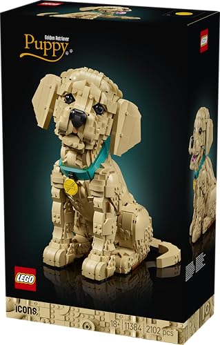 LEGO Icons Golden Retriever Welpe - Modellbau für Erwachsene - 3D Tierfigur zum Ausstellen mit Halsband & Medaille - DIY Deko für Regal oder Schreibtisch - Geschenkidee für Kunst- & Bastelfans - 11384 - 4