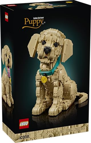 LEGO Icons Golden Retriever Welpe - Modellbau für Erwachsene - 3D Tierfigur zum Ausstellen mit Halsband & Medaille - DIY Deko für Regal oder Schreibtisch - Geschenkidee für Kunst- & Bastelfans - 11384 - 5