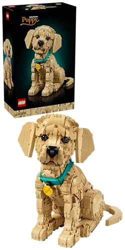 LEGO Icons Golden Retriever Welpe - Modellbau für Erwachsene - 3D Tierfigur zum Ausstellen mit Halsband & Medaille - DIY Deko für Regal oder Schreibtisch - Geschenkidee für Kunst- & Bastelfans - 11384 - 1