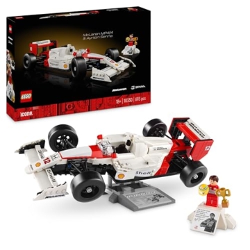 LEGO Icons McLaren MP4/4 & Ayrton Senna Modellauto Set, F1 Rennwagen Bausatz für Erwachsene mit Rennfahrer Mini-Figur, Sammlerstück, Geschenk-Idee zum Geburtstag für Männer, Frauen, Ihn & Sie 10330 - 1
