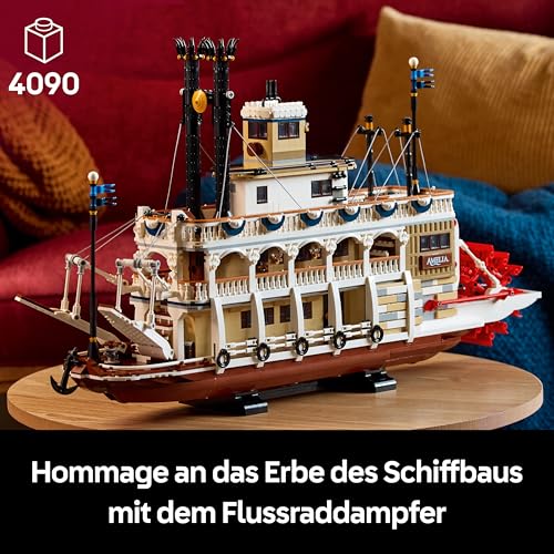LEGO Ideas Flussraddampfer - Bauset für Erwachsene - Bootsmodell mit Innenraum & interaktiven Funktionen, inkl. funktionierendem Schaufelrad und Steuerung - DIY Geschenk für Männer und Frauen - 21356 - 2