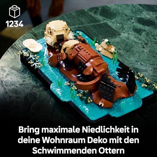 LEGO Ideas Schwimmende Otter - Modellbau für Erwachsene - 3D Puzzle mit Seeotter Figuren (Mutter & Jungtier) - DIY Deko für Regal oder Wohnraum - Geschenkidee für Kunst- & Bastelfans - 21366 - 2