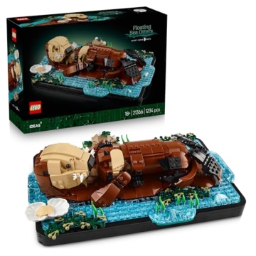 LEGO Ideas Schwimmende Otter - Modellbau für Erwachsene - 3D Puzzle mit Seeotter Figuren (Mutter & Jungtier) - DIY Deko für Regal oder Wohnraum - Geschenkidee für Kunst- & Bastelfans - 21366 - 1