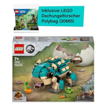 Lego Jurassic World Baby Bumpy: Ankylosaurus Spielzeug-Dinosaurier (76962) mit Polybag-Geschenk: Dschungelforscher (30665) | Lego Dinosaurier ab 7 Jahre, Neues Dino Abenteuer - Neuheit - 2