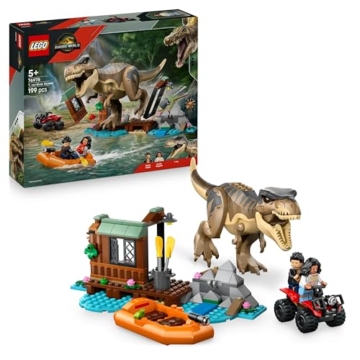 LEGO Jurassic World Flucht vor dem T.Rex – Interaktives Spielzeug mit Dinosaurier-Figur, Boot, ATV und 2 Minifiguren – Geschenk für Jungen und Mädchen ab 5 Jahren – 76975 - 1