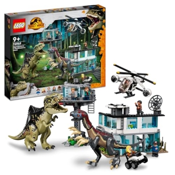 LEGO Jurassic World Giganotosaurus & Therizinosaurus Angriff Set mit Spielzeug-Hubschrauber, Garage, Spielzeugauto und 2 Dinosaurier-Figuren, Geschenk für Fans von der Jurassic Park-Reihe 76949 - 1