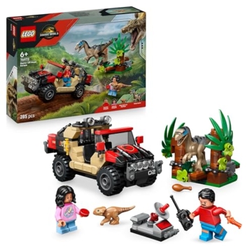 LEGO Jurassic World Raptor: Verfolgungsjagd mit dem Geländewagen – 2 Dinosaurier Figuren, Auto, 2 Minifiguren – Geschenk für Jungen und Mädchen ab 6 Jahren, Fans des Films „Die Wiedergeburt“ – 76972 - 1