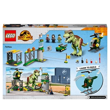 LEGO Jurassic World T. Rex Ausbruch, Dinosaurier-Spielzeug ab 4 Jahren, Set mit großer Dino-Figur, Hubschrauber, Flughafen und Spielzeugauto, Geschenk für Fans der Jurassic Park-Filme 76944 - 10