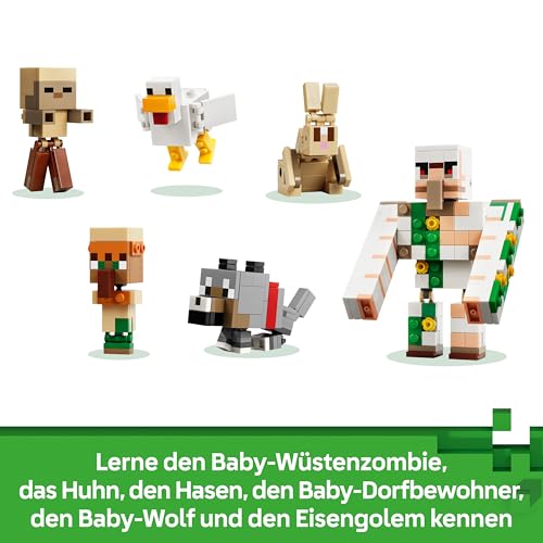 LEGO Minecraft Angriff des Hühnerreiters in der Wüste - Spielzeug mit 6 Figuren inkl. Eisengolem & Baby Wolf - Zimmerdeko für Kinder - Gaming Geschenk für Jungen, Mädchen und Fans ab 9 Jahren - 21592 - 3