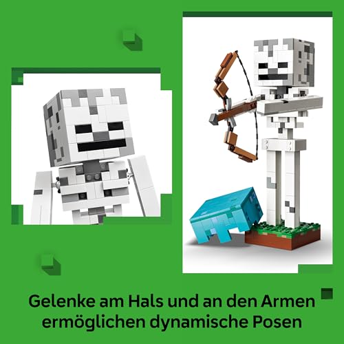 LEGO Minecraft Das Skelett - Mob Figur mit Diamanthelm, Bogen und Pfeil sowie Grasbasis als Zimmerdeko für Kinder - Gaming Geschenk für Jungen, Mädchen und Fans ab 10 Jahren - 21594 - 3