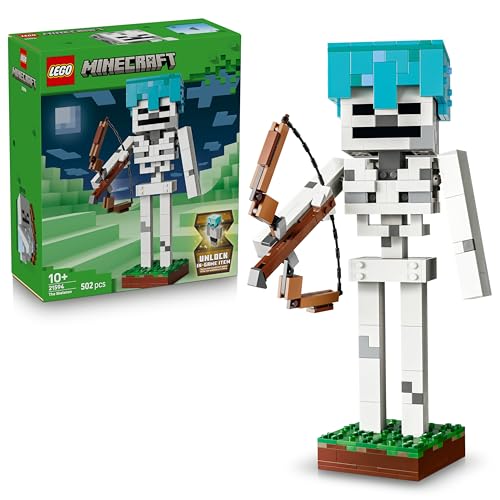 LEGO Minecraft Das Skelett - Mob Figur mit Diamanthelm, Bogen und Pfeil sowie Grasbasis als Zimmerdeko für Kinder - Gaming Geschenk für Jungen, Mädchen und Fans ab 10 Jahren - 21594 - 1
