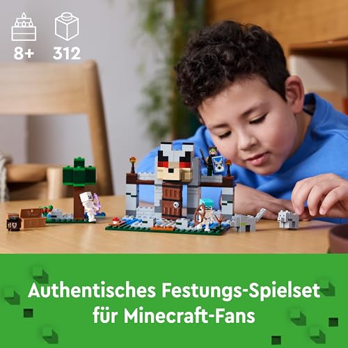 LEGO Minecraft Die Wolfsfestung - Kinder Spielzeug mit Einer Spielfigur, 2 Skelett Figuren & 2 Wölfen - Zubehör wie eine Werkbank und Schwert - Gamer Geschenk für Jungen & Mädchen ab 8 Jahren - 21261 - 2