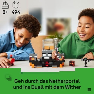 LEGO Minecraft Duell mit dem Wither - Geschenk für Junge Gamer - Merchandising für Fans - Minecraft - Bauset mit vielen Kreaturen und Werkbank für Jungen und Mädchen ab 8 Jahren - 21590 - 2