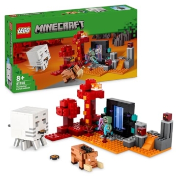 LEGO Minecraft Hinterhalt am Netherportal - Spielzeug mit Orc Krieger Figur, Hoglin und Ghast - Spielset zum Bauen mit 2 Magmawürfeln - Gamer Geschenk für Jungen & Mädchen ab 8 Jahren - 21255 - 1