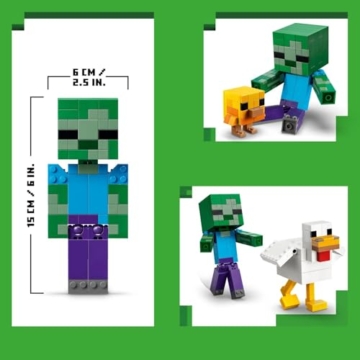 LEGO Minecraft Hühnerreiter - Bauspielzeug - Zimmerdeko zum Videospiel mit Zombiebaby, Huhn und Küken - Fanartikel zum Sammeln und Ausstellen - Geschenk für Gamer ab 9 Jahren - 21582 - 6