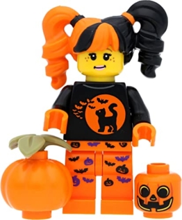 LEGO Minifigur Mädchen im Halloween Kostüm (Katzenmotiv) mit Kürbissen - 1