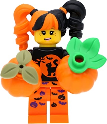 LEGO Minifigur Mädchen im Halloween Kostüm (Katzenmotiv) mit Kürbissen - 3
