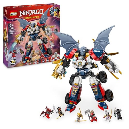 LEGO NINJAGO 4in1 Zanes Ultra-Kombi-Mech - Spielzeug mit Auto Modell - Umbaubar in einen Jet oder Drachen Figur - Inkl. 6 Minifiguren - Bauspielzeug für Jungen und Mädchen ab 9 Jahren 71834 - 1