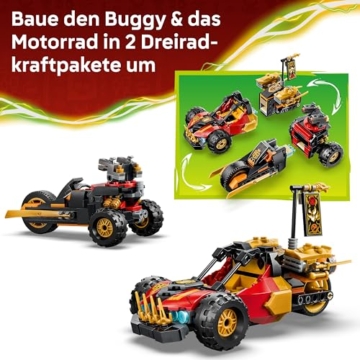 LEGO NINJAGO Kais und Coles Kombi-Flitzer - Ninja Spielzeug mit Auto, Motorrad, 3 Minifiguren inkl. Kai & Cole mit Katanas - Geschenkidee für Jungen ab 7 Jahren und Dragons Rising Fans - 71864 - 3