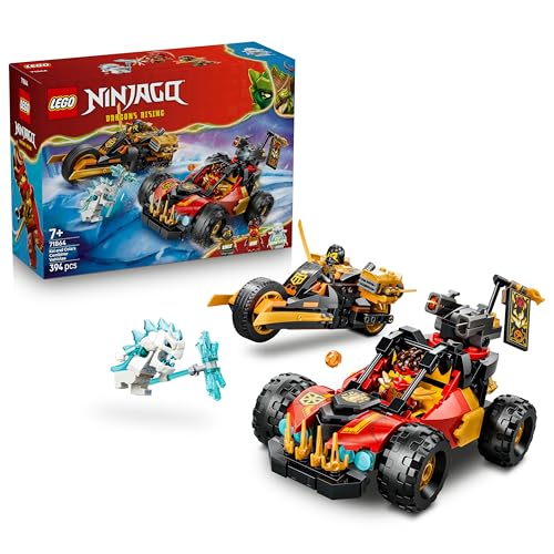 LEGO NINJAGO Kais und Coles Kombi-Flitzer - Ninja Spielzeug mit Auto, Motorrad, 3 Minifiguren inkl. Kai & Cole mit Katanas - Geschenkidee für Jungen ab 7 Jahren und Dragons Rising Fans - 71864 - 1